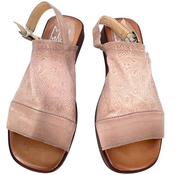 Miz Mooz Guava Lace-Embossed Leather Slingback Sandals Size 39 EU 9 US - Picture 3 of 14